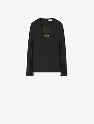 Tory Burch Jessa Crepe U-neck Tunic In Black