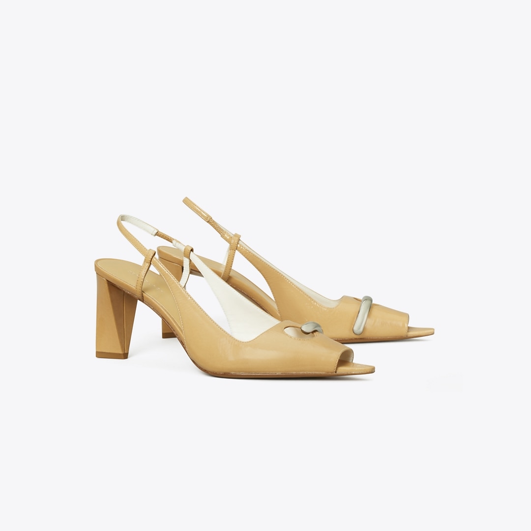 Tory Burch Pierced Peep-toe Slingback In Neutral