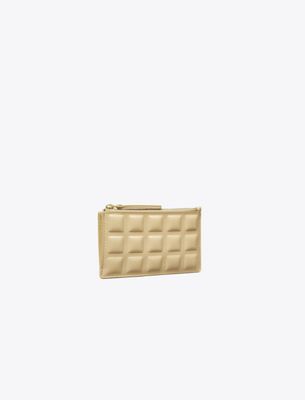 Tory Burch Fleming Patent Square Quilt Zip Card Case In White