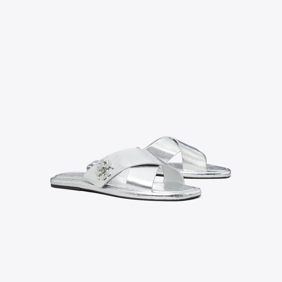 Tory Burch Turnlock Cross-band Slide In Silver
