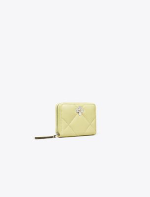 Tory Burch Small Kira Diamond Quilt Clover Zip-around Wallet In Yellow
