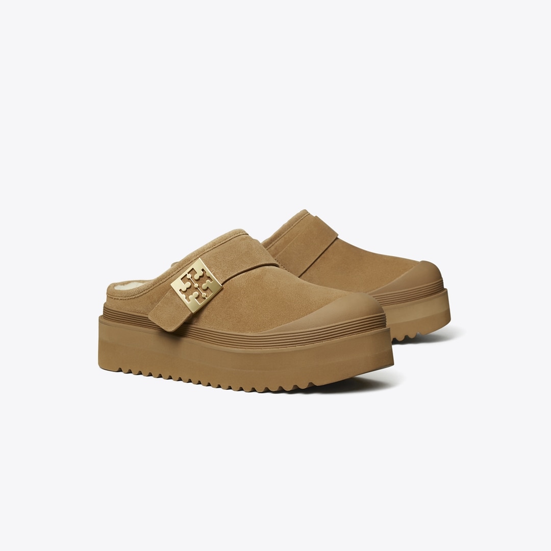 Tory Burch Mellow Shearling Platform Mule In Brown