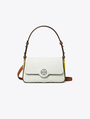 Tory Burch Felix Embossed Mini Flap Shoulder Bag In White