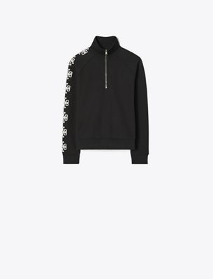 Tory Burch French Terry Logo Sleeve Half-zip Sweatshirt