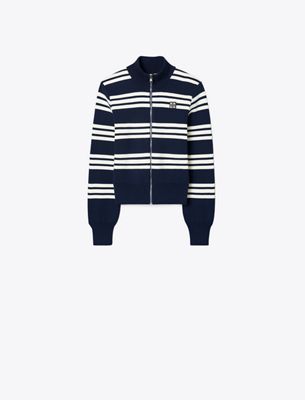 Tory Burch Damen Striped Viscose Track Jacket In Blue