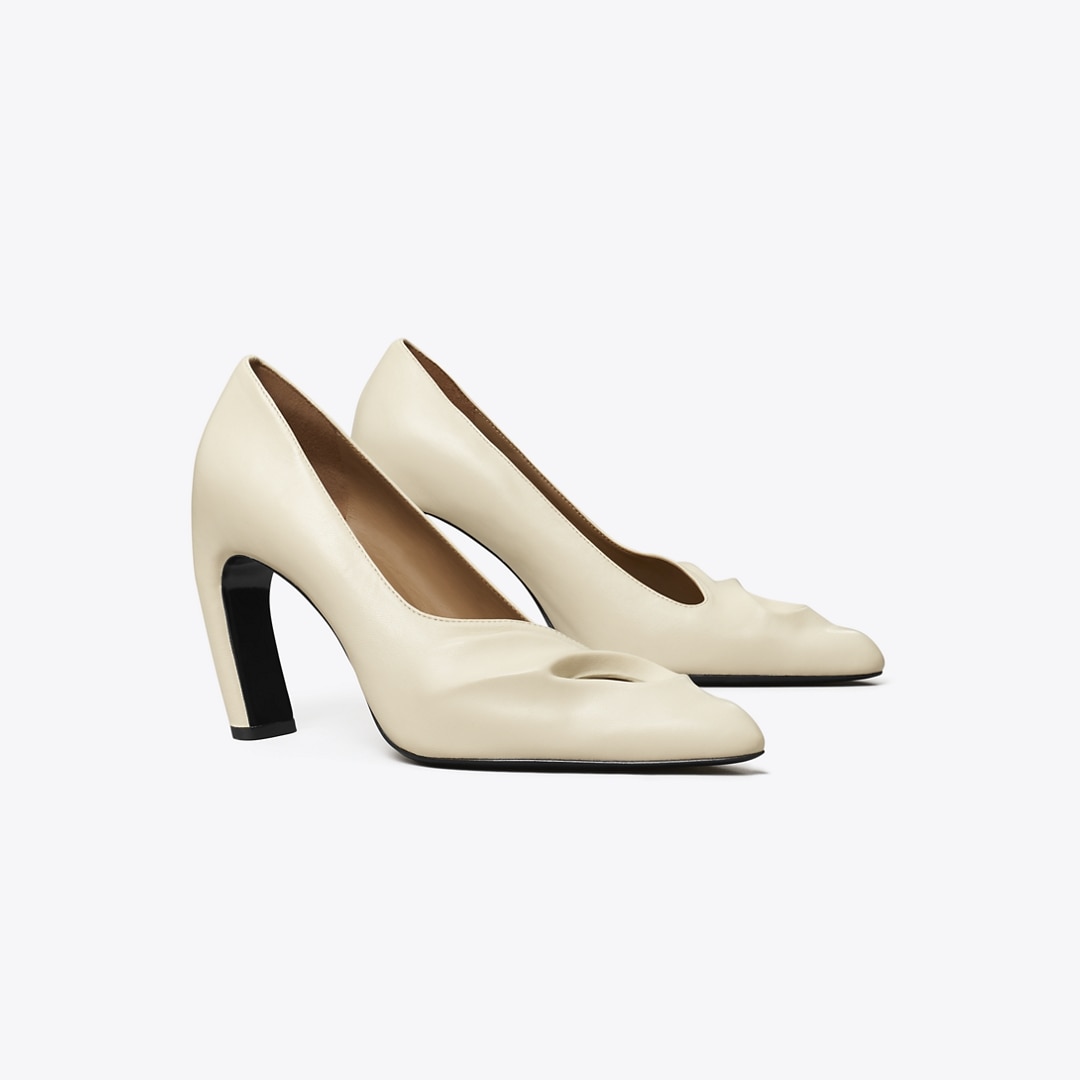 Tory Burch 90mm Sculpted Peep-toe Pumps In Neutral