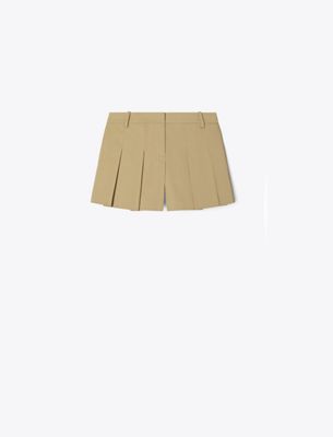 Tory Burch Micro Twill Pleated Short In Gold