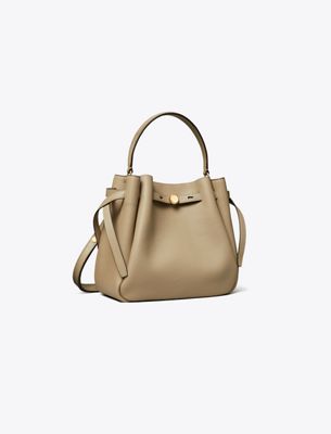 Tory Burch Romy Bucket Bag — Beige Cowhide Leather