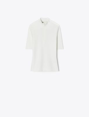 Tory Burch Half-zip Crewneck Sweater In White