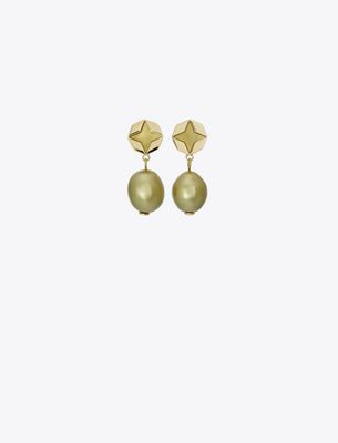 Tory Burch Kira Clover Pearl Drop Earrings In Gold