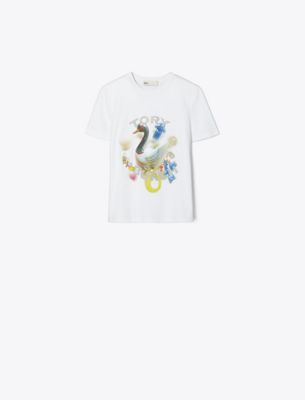 Tory Burch Lucky Duck Cotton T-shirt In White