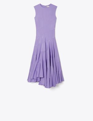 Tory Burch Flared Cotton Silk Dress In Purple
