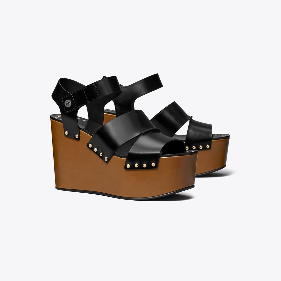 Tory Burch Studded Platform Wedge In Black