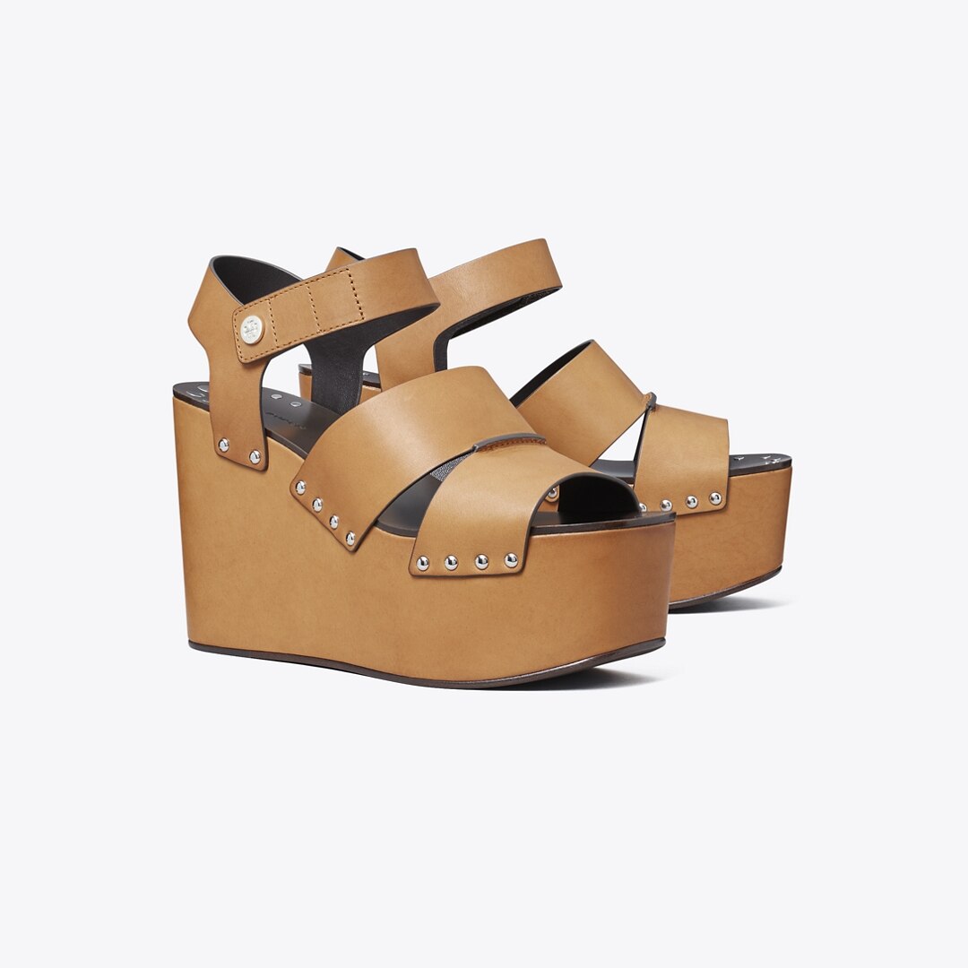 Tory Burch Studded Platform Wedge In Brown
