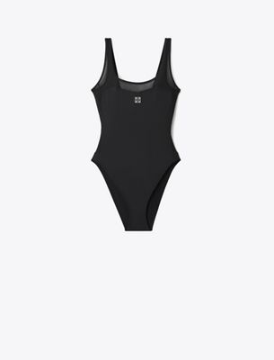 Tory Burch Mesh Tank Swimsuit In Black