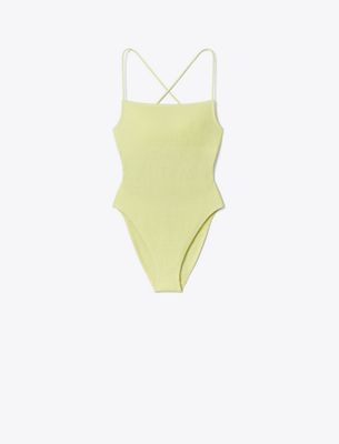 Tory Burch Smocked Swimsuit In Brown