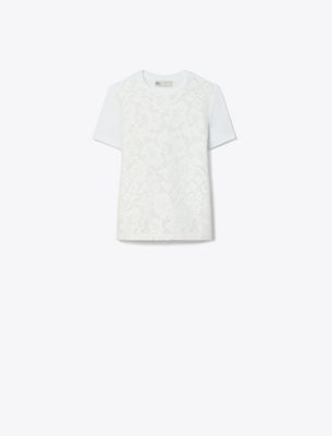 Tory Burch Damen T-shirt Aus Kordelspitze In White