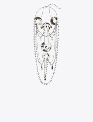 Tory Burch Bead And Resin Necklace In Metallic