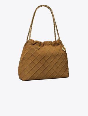 Tory Burch Fleming Soft Suede Hobo Bag In Brown