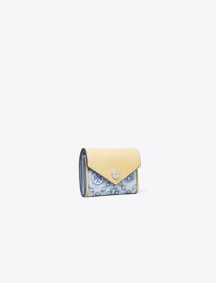 Tory Burch T Monogram Denim Small Envelope Wallet In Brown