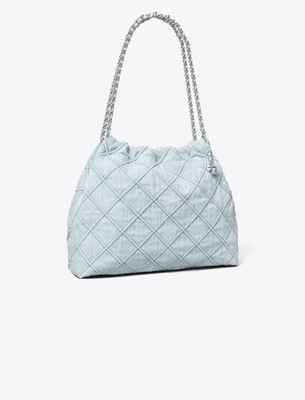 Tory Burch Fleming Soft Denim Hobo Bag