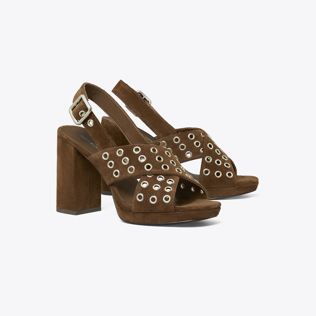 Tory Burch Cross-band Heeled Sandal In Brown
