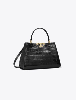 Tory Burch Eleanor Croc-embossed Satchel In Black