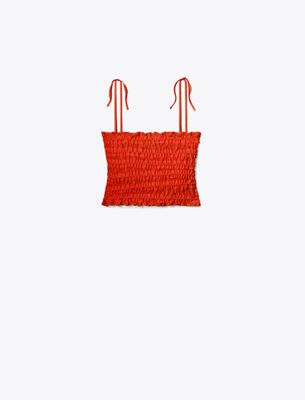 Tory Burch Smocked Viscose Top In Red