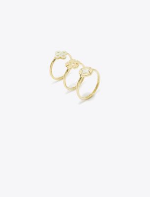 Tory Burch Kira Clover Stacking Ring Set In Gold