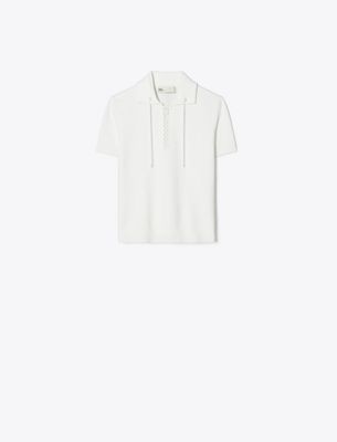 Tory Burch Lace-up Polo Sweater In White