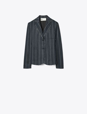 Tory Burch Striped Cotton Blazer In Multi