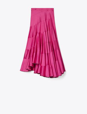 Tory Burch Flared Cotton Silk Skirt In Pink