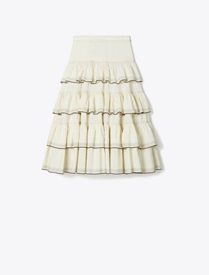 Tory Burch Ruffle Cotton Skirt In Neutral