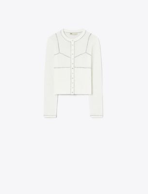 Tory Burch Cotton And Nylon Mesh Cardigan In White