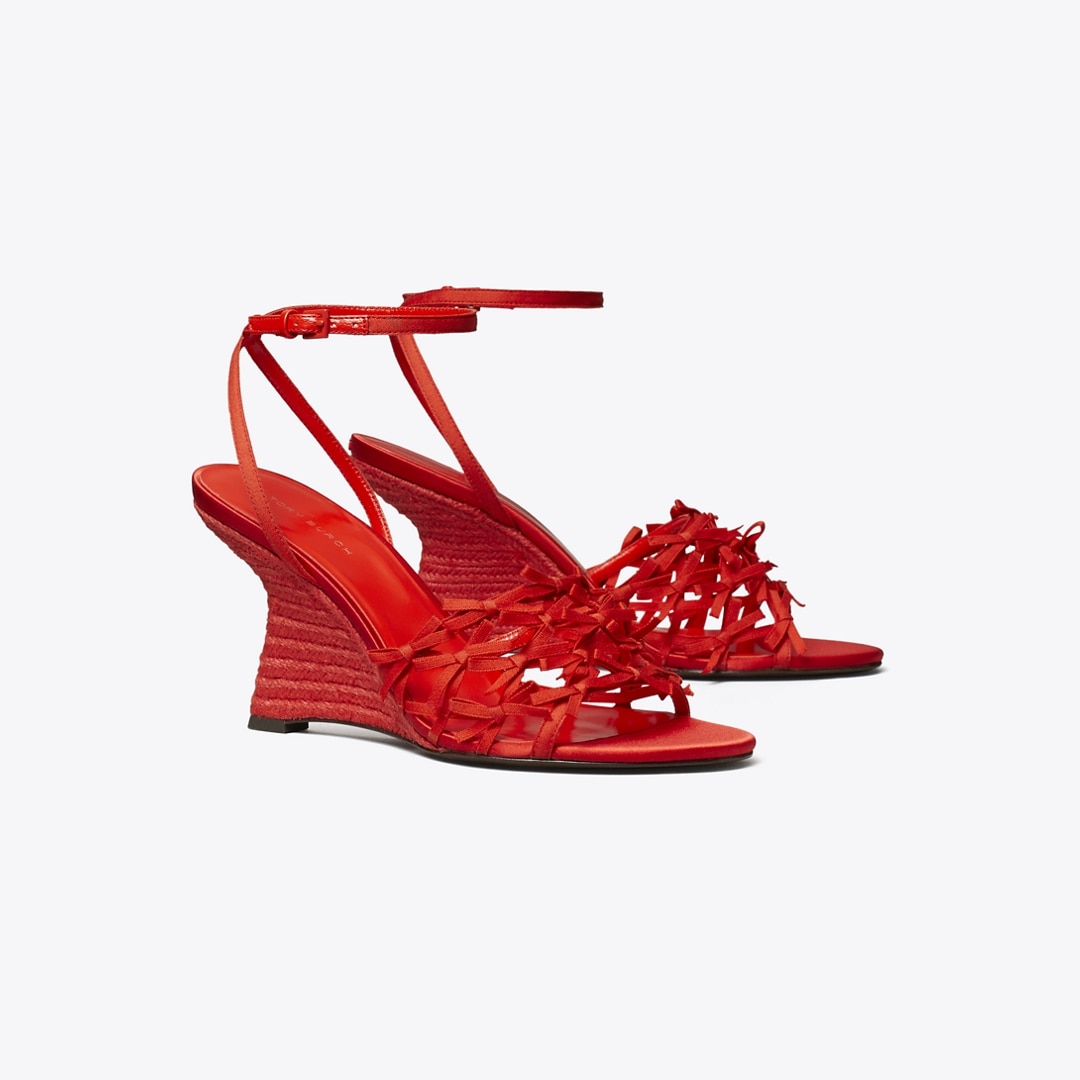 Tory Burch Mini Bow Espadrille Ankle Strap Wedge Sandal In Multi