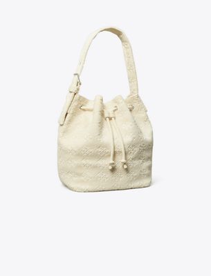 Tory Burch T Monogram Terry Oversized Bucket Bag In White
