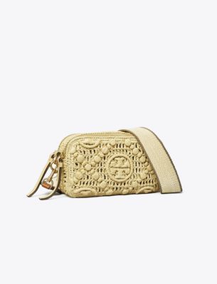 Tory Burch Mini Miller Raffia Crossbody Bag In Brown