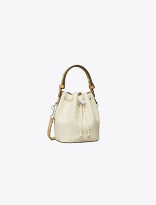 Tory Burch T Monogram Pebble Mini Bucket Bag In White