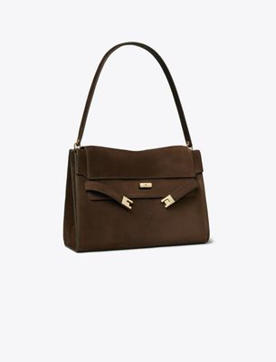 Tory Burch Large Lee Radziwill Suede Shoulder Bag In Brown