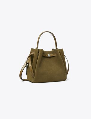 Tory Burch Romy Suede Bucket Bag In Green