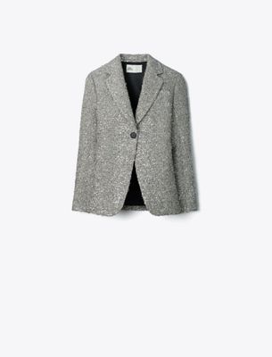 Tory Burch Tweed Blazer In Gray