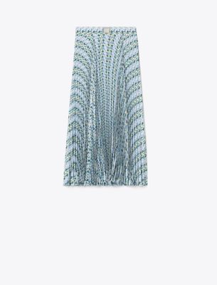 Tory Burch Pleated Viscose Skirt In Blue