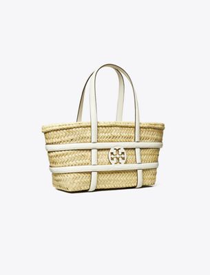 Tory Burch Small Ella Croc-embossed Straw Basket In White