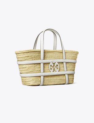 Tory Burch Ella Croc-embossed Straw Basket In White