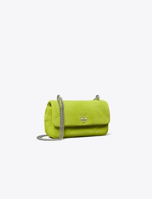 Tory Burch Mini Kira Diamond Quilt Suede Flap Bag In Green