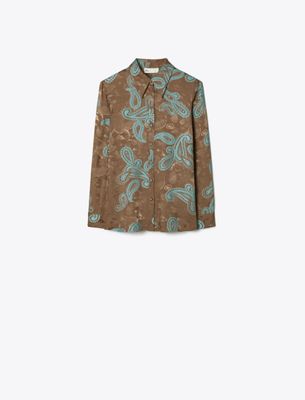 Tory Burch Satin Paisley Shirt In Brown