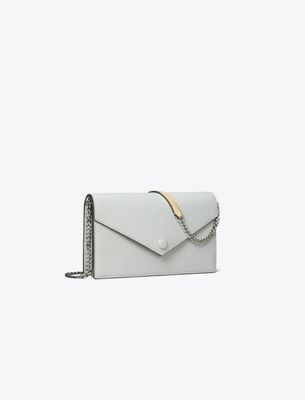 Tory Burch Pebble Envelope Chain Wallet In Gray
