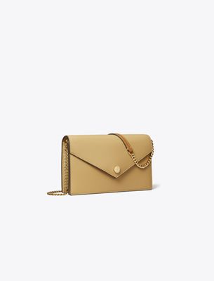 Tory Burch Pebble Envelope Chain Wallet In Brown