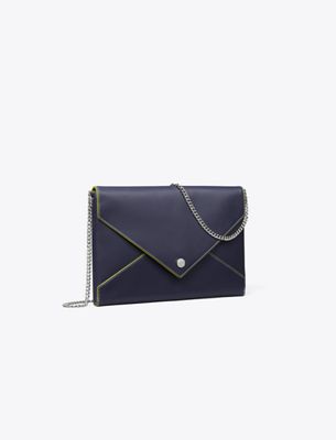 Tory Burch Smooth Leather Envelope Chain Pouch In Blue