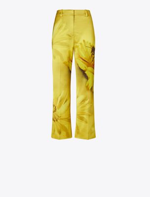 Tory Burch Printed Satin Trouser In Yellow